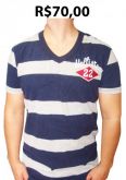 Camiseta gola V listrada